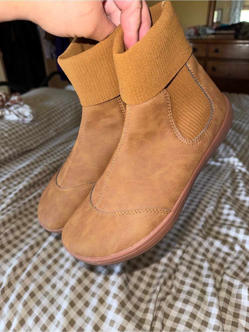 WHITIN Women's Ankle Booties in Tan Brown with Knit Cuff